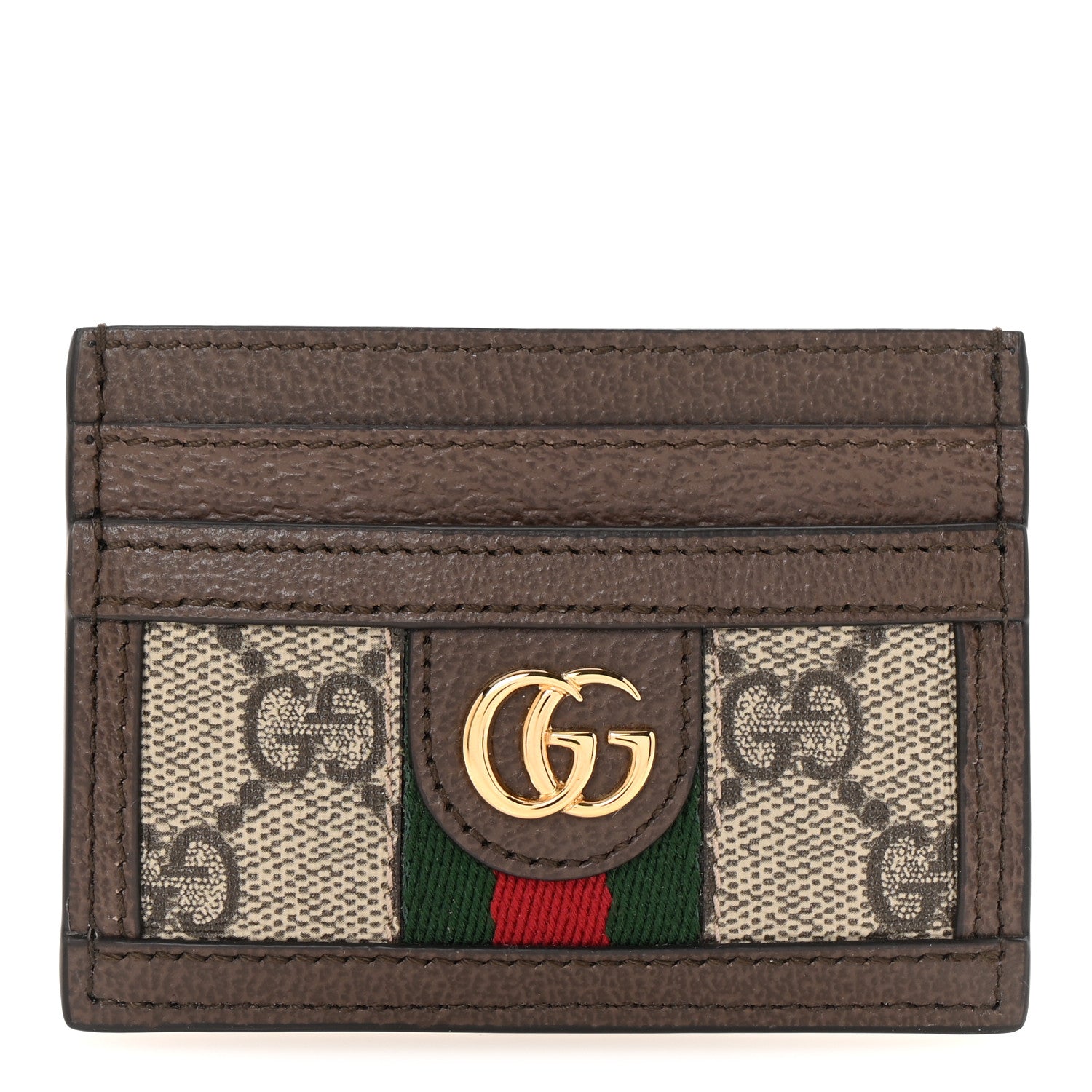 Gucci GG Supreme Monogram Textured Dollar Calfskin Ophidia Card Holder Beige Ebony New Acero 1 of 6