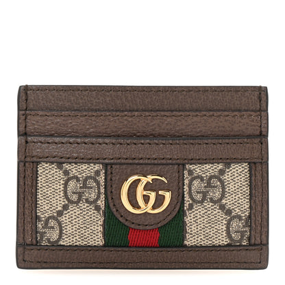 Gucci GG Supreme Monogram Textured Dollar Calfskin Ophidia Card Holder Beige Ebony New Acero 1 of 6