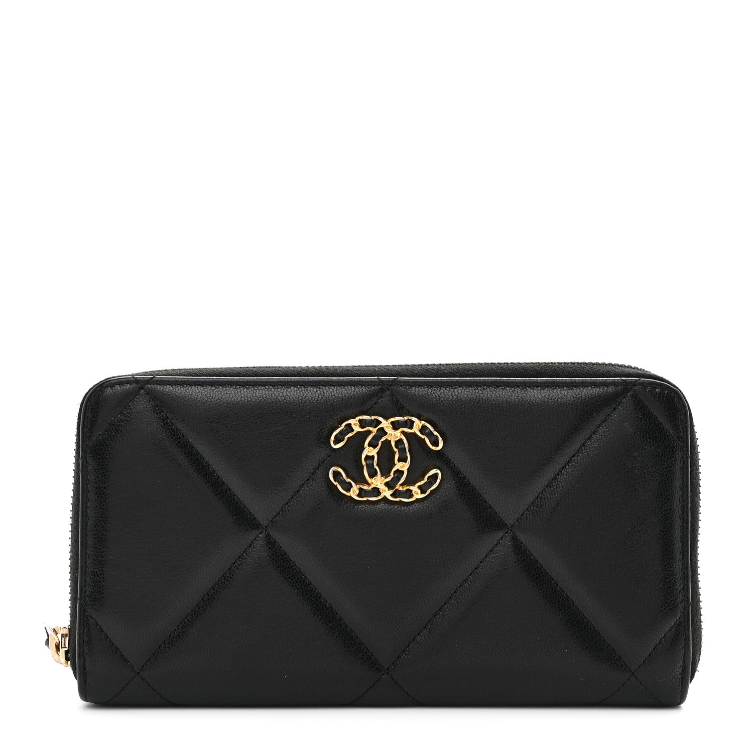 Chanel Shiny Goatskin Quilted Chanel 19 Long Zipped Around Wallet Black 1 of 9