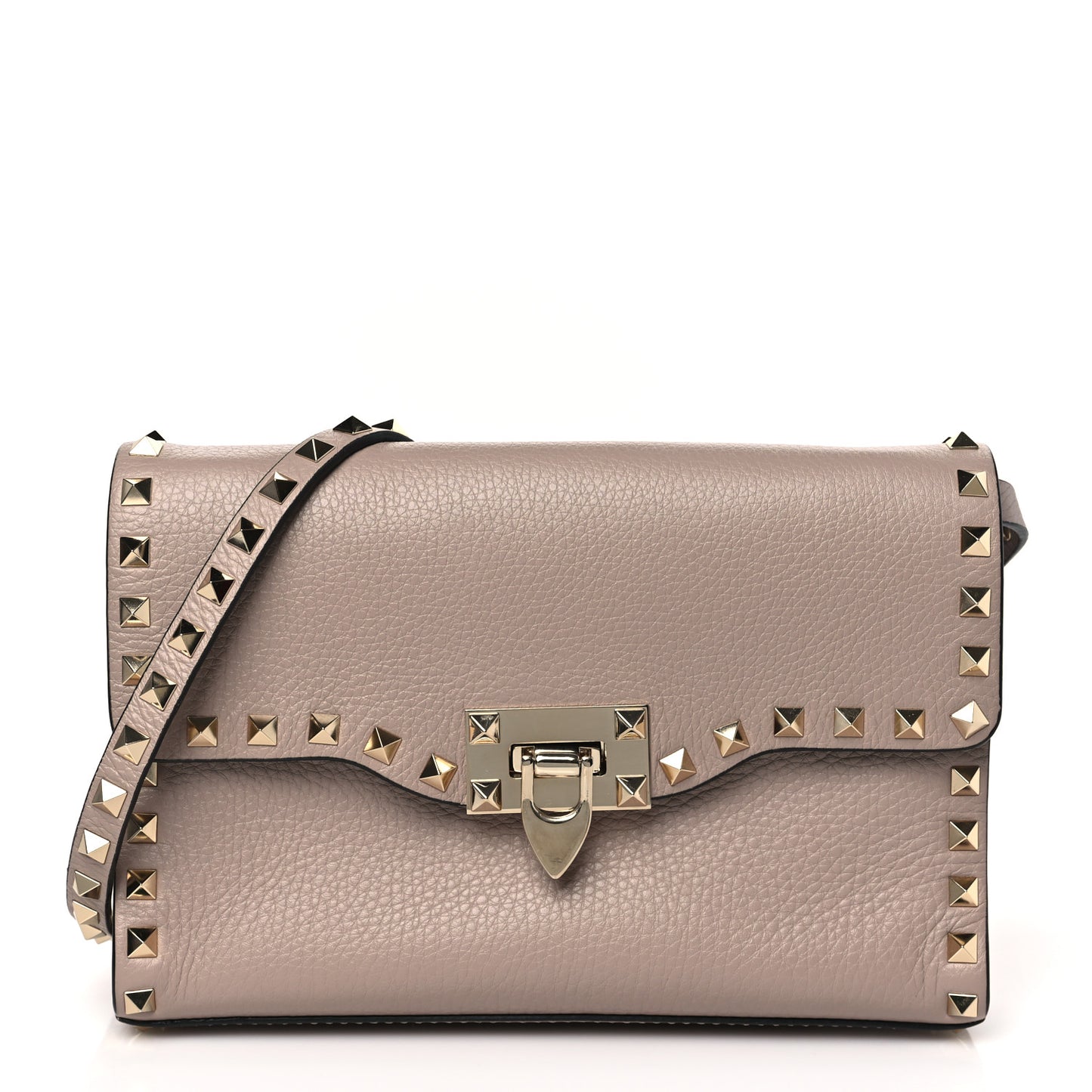 Pebbled Calfskin Medium Rockstud Flip Lock Crossbody Bag Poudre