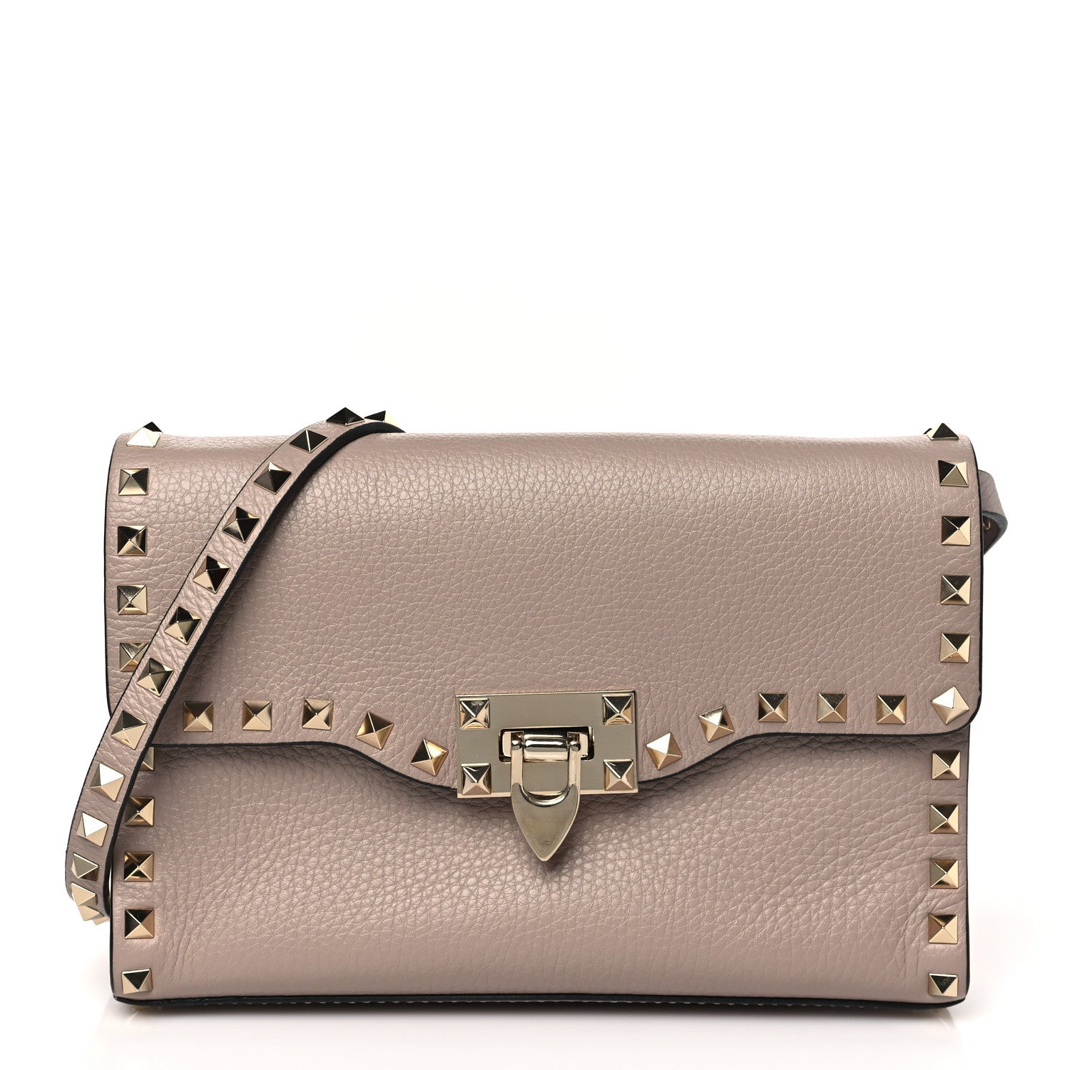 Valentino Garavani Pebbled Calfskin Medium Rockstud Flip Lock Crossbody Bag Poudre 1 of 9