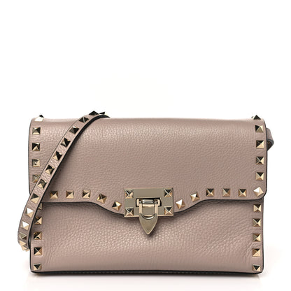 Valentino Garavani Pebbled Calfskin Medium Rockstud Flip Lock Crossbody Bag Poudre 1 of 9