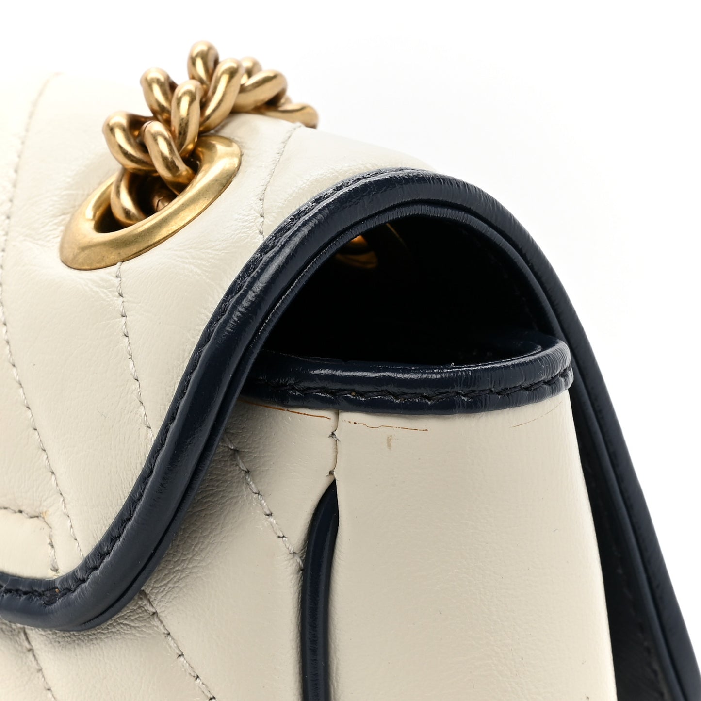 Vintage Effect Calfskin Matelasse Diagonal Medium Torchon GG Marmont Shoulder Bag Mystic White Blue Agata
