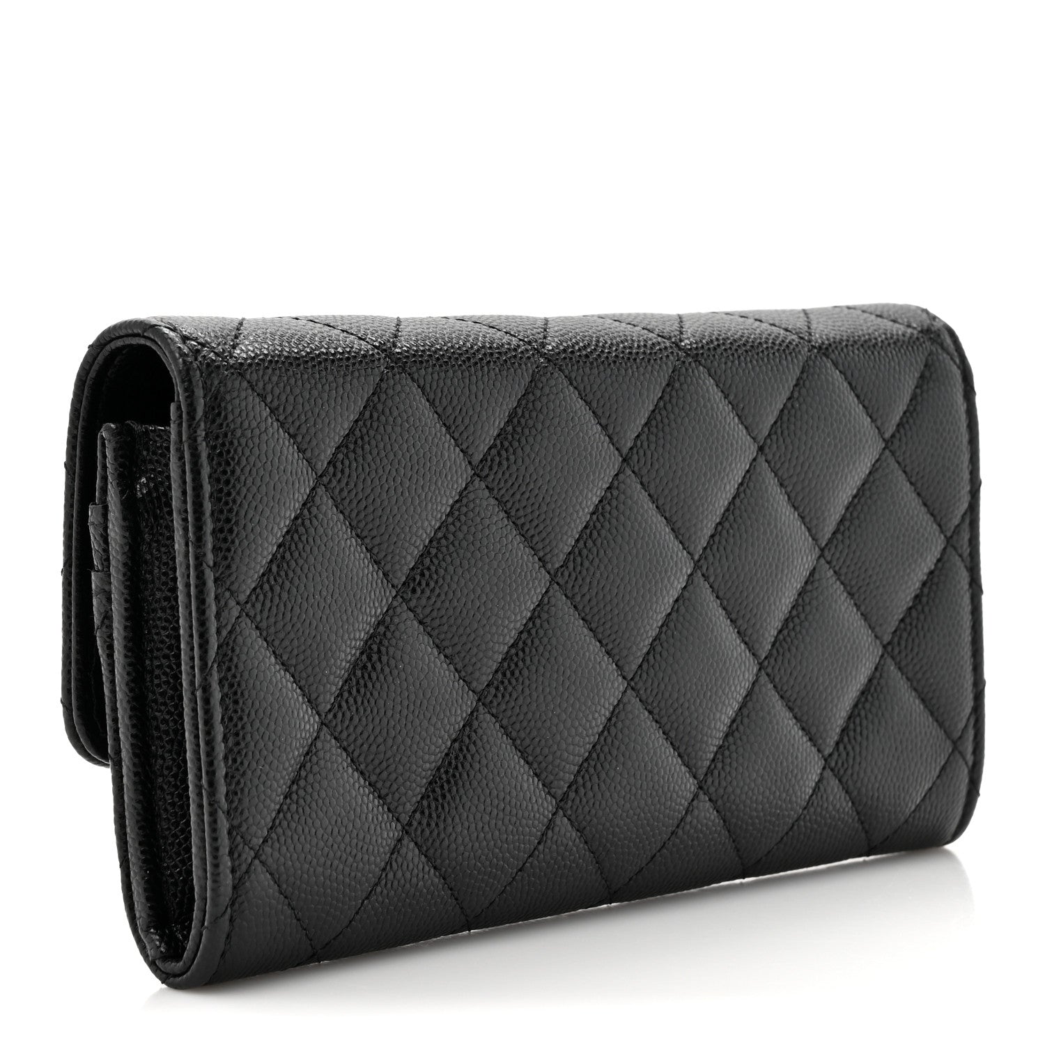 Chanel Caviar Quilted Crystal CC Large Gusset Flap Wallet Black 3 of 10