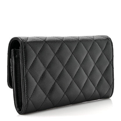 Chanel Caviar Quilted Crystal CC Large Gusset Flap Wallet Black 3 of 10