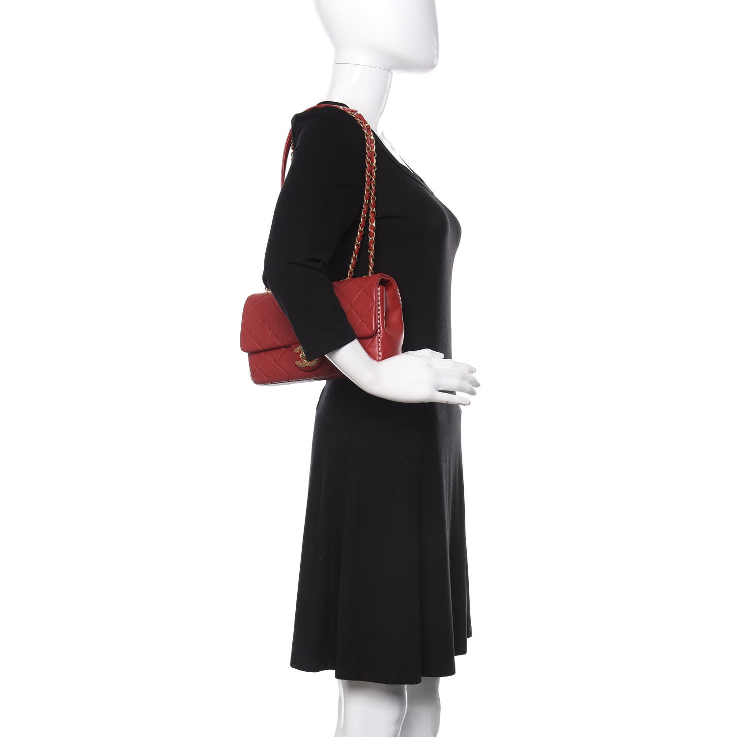 Chanel Lambskin Quilted Medium Contrast Stitch Flap Red 3 of 10