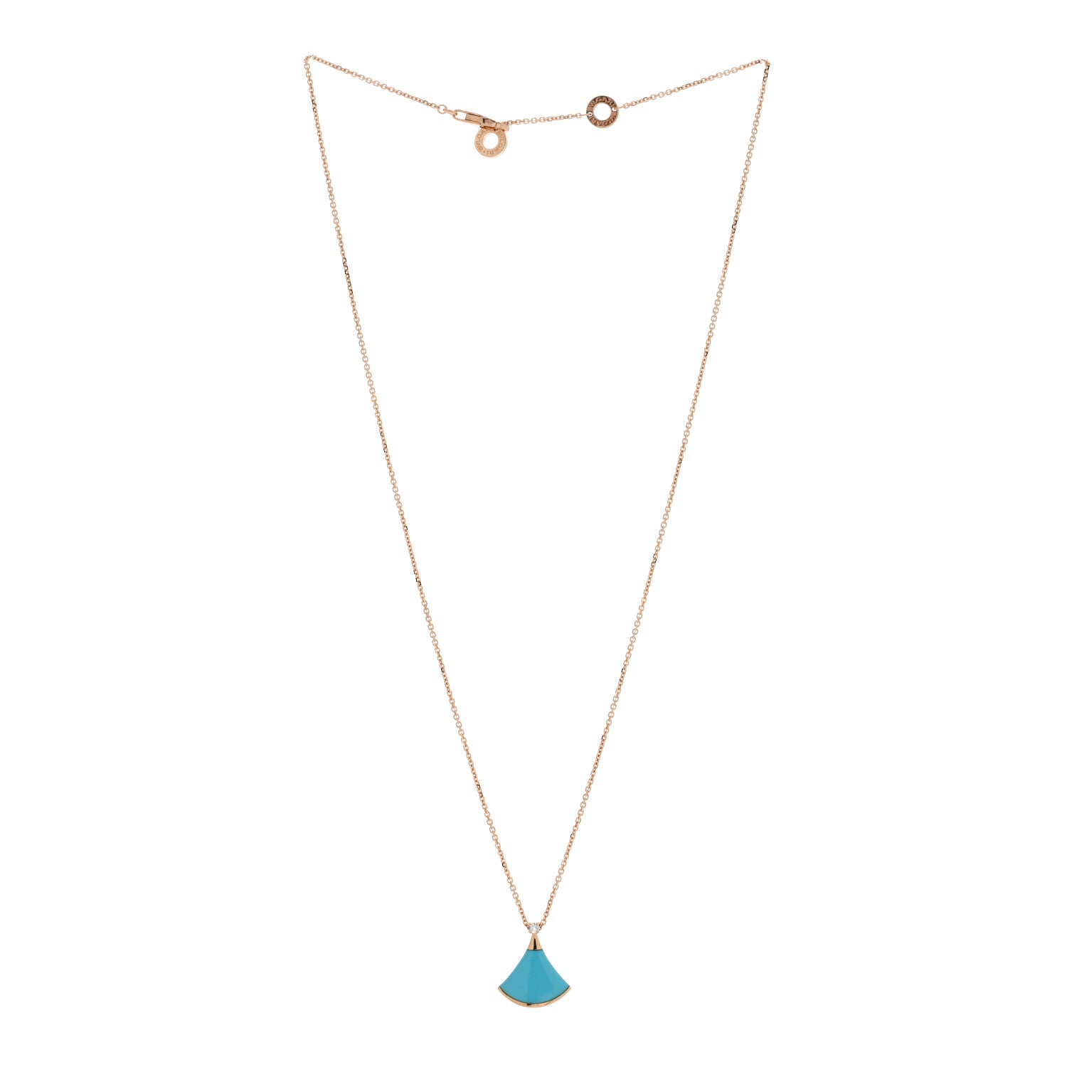 Bulgari 18K Rose Gold Diamond Turquoise Divas' Dream Pendant Necklace 3 of 4