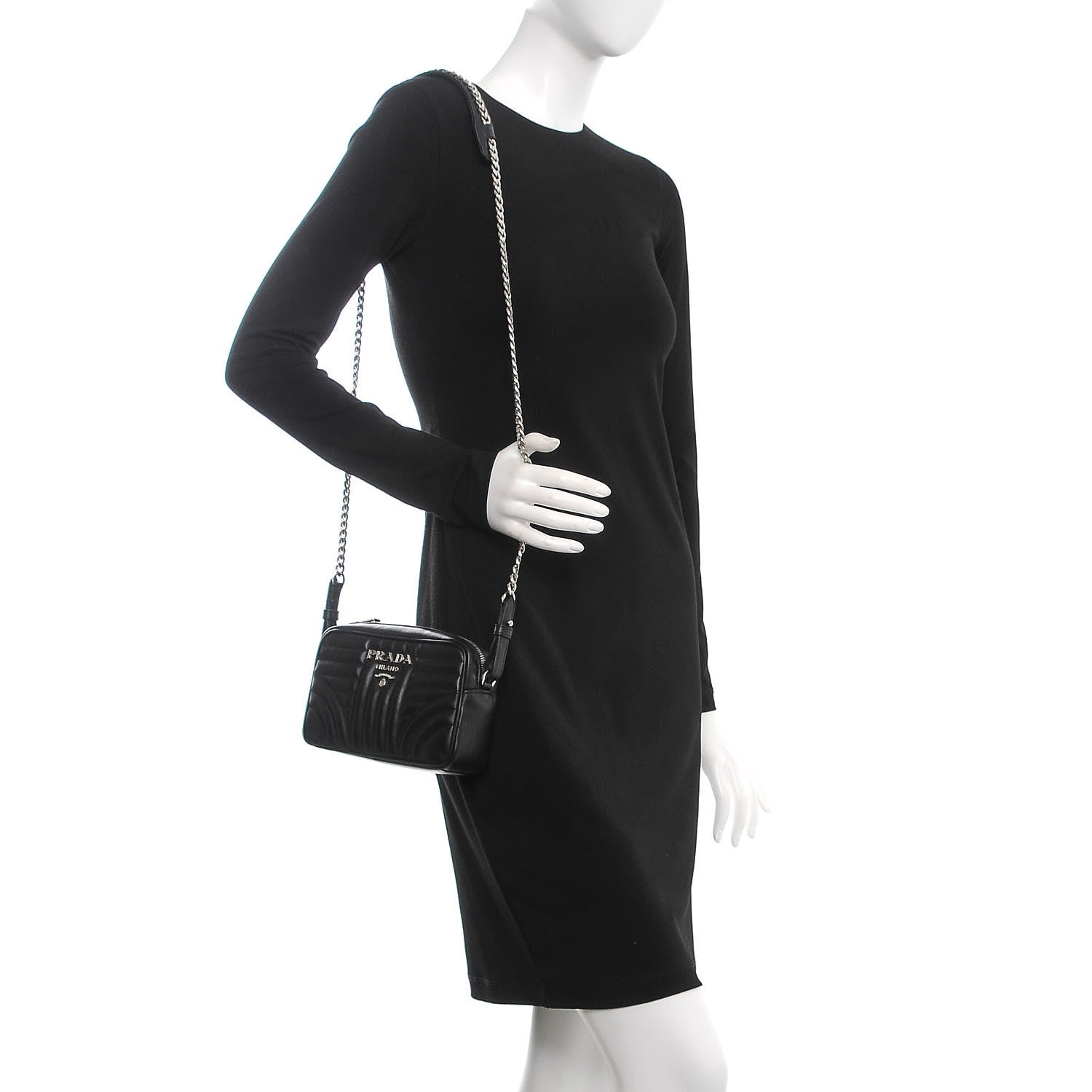 Prada Soft Calfskin Diagramme Crossbody Bag Black 2 of 7