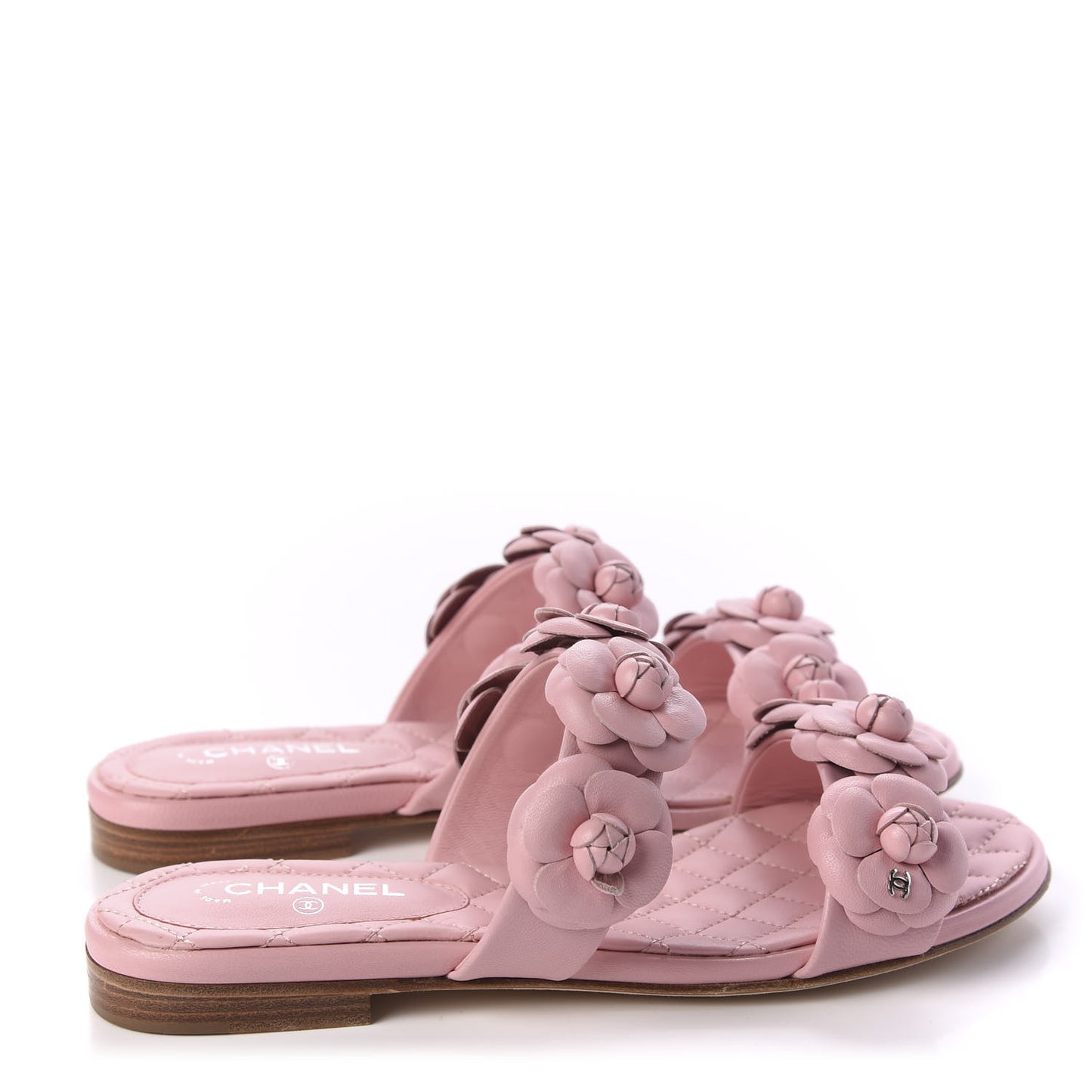 Lambskin Camellia Slide Sandals 35 Pink