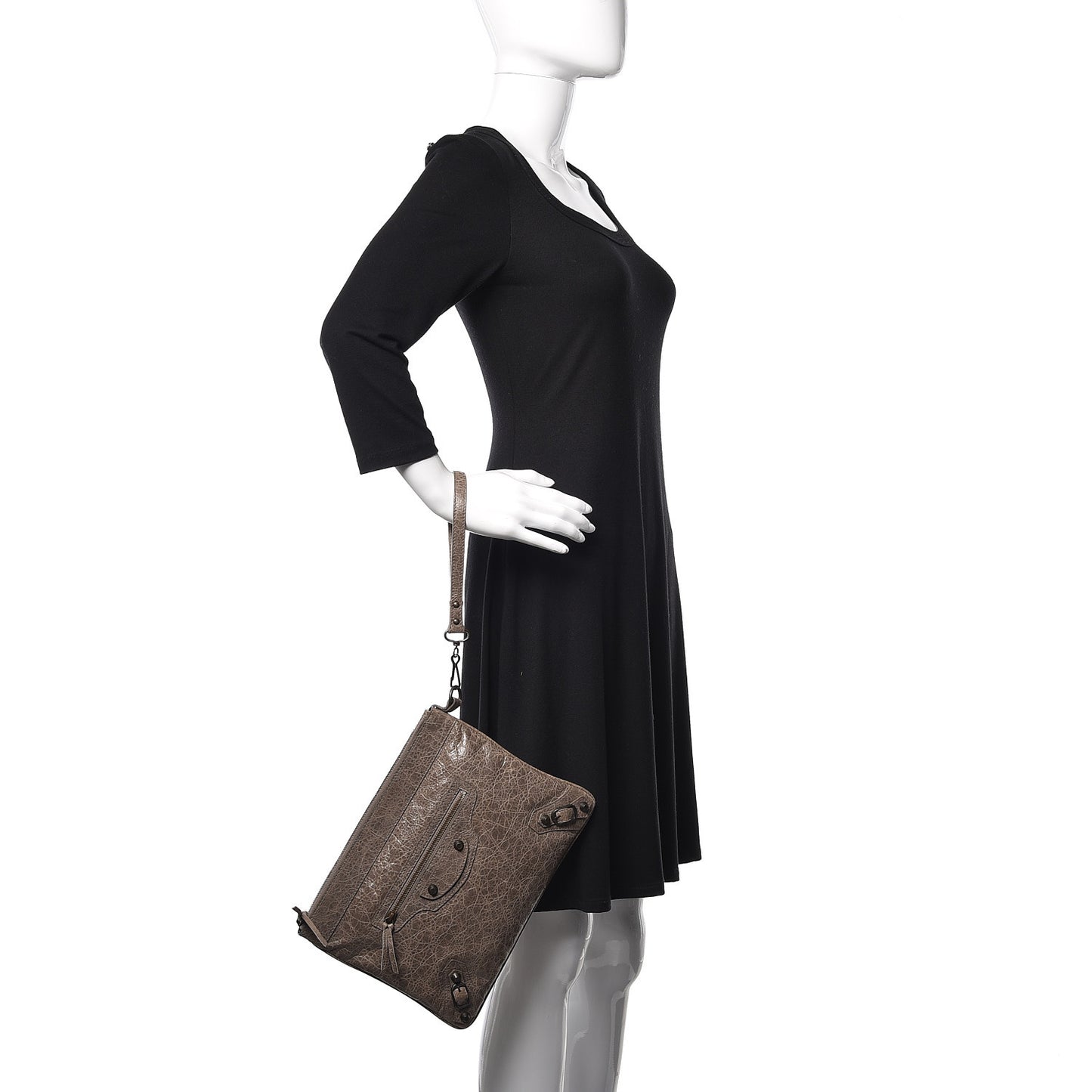 Agneau Classic Hardware Flat Handle Clutch Gris Poivre