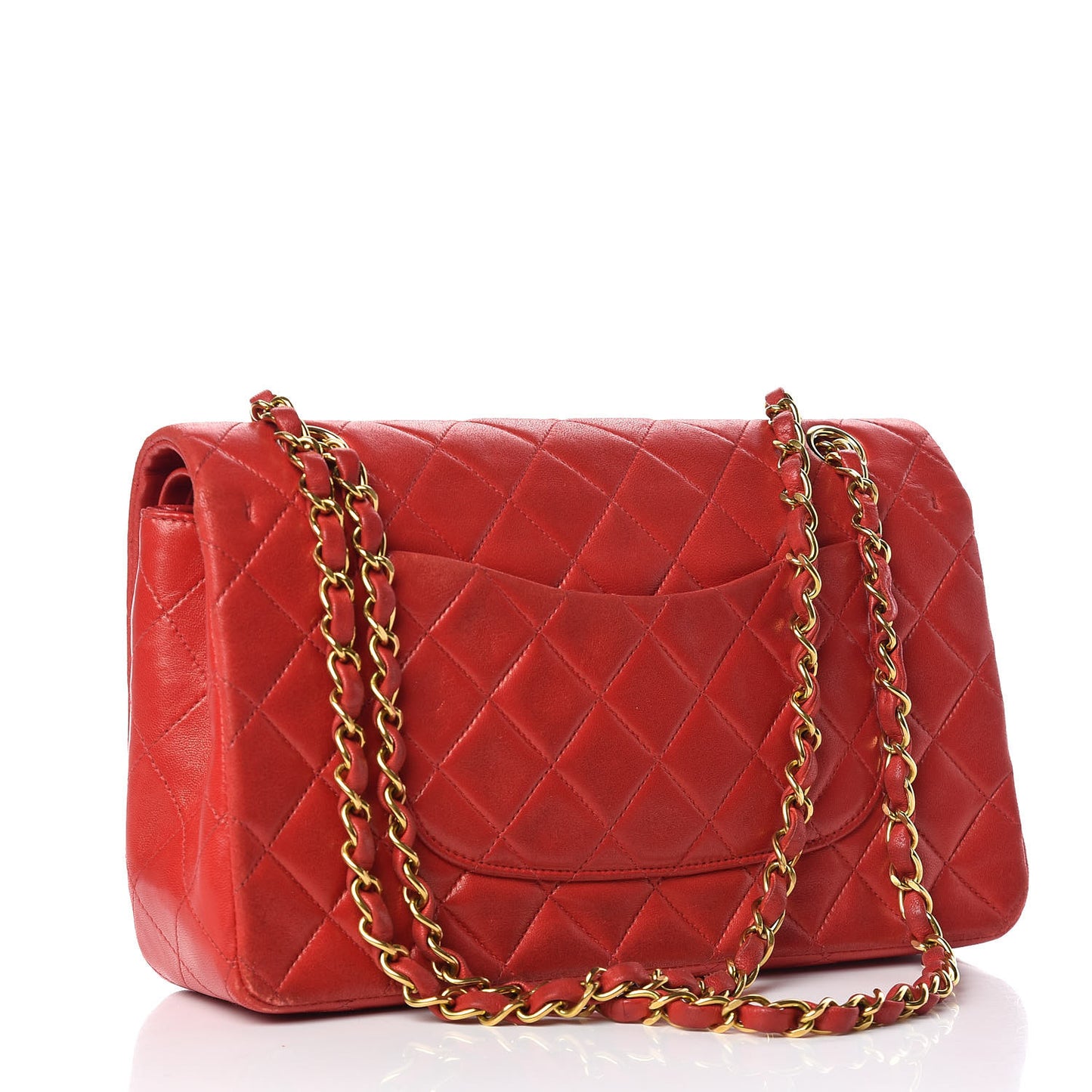 Lambskin Quilted Medium Double Flap Red