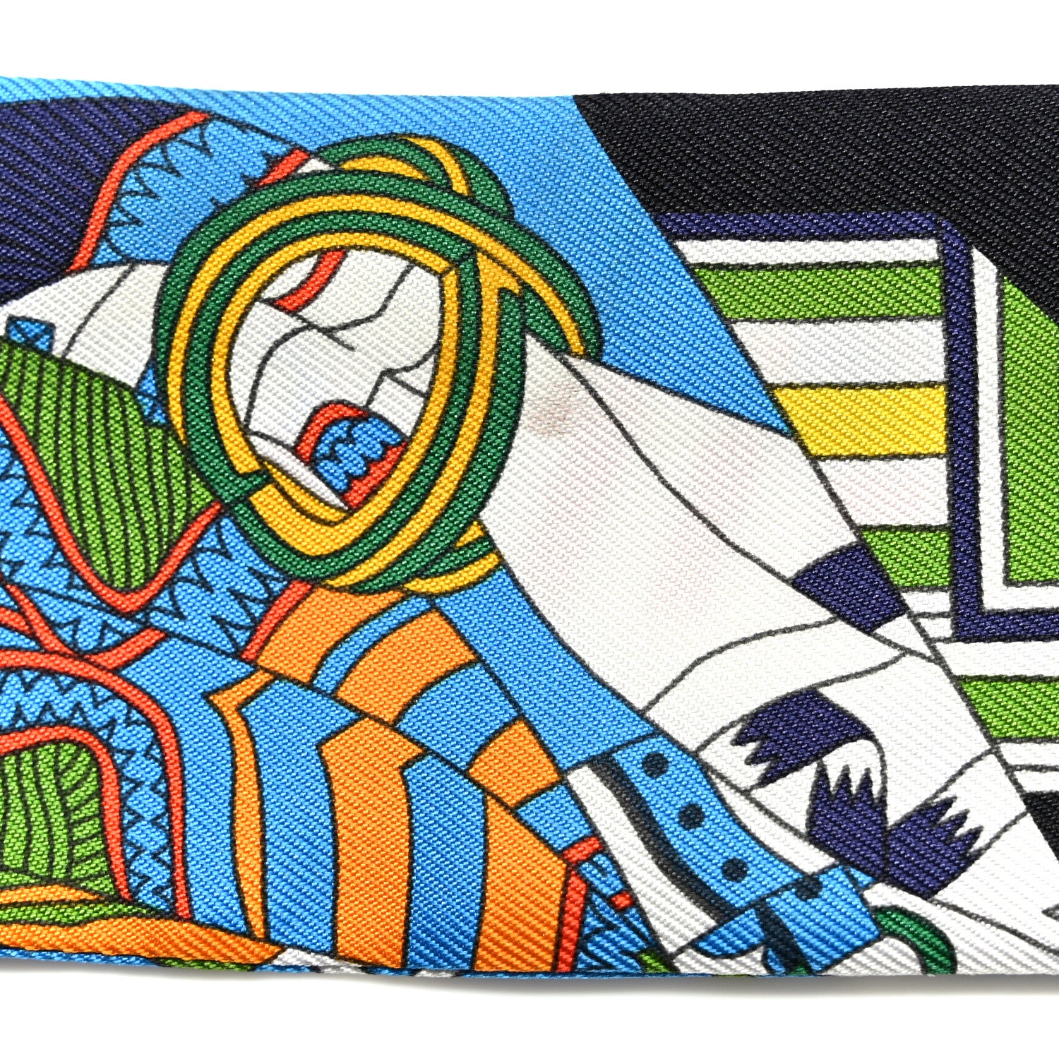 Hermes Silk De l'Ombrelle Aux Duels Sticker Twilly Black Bleu Jaune Vif 5 of 6