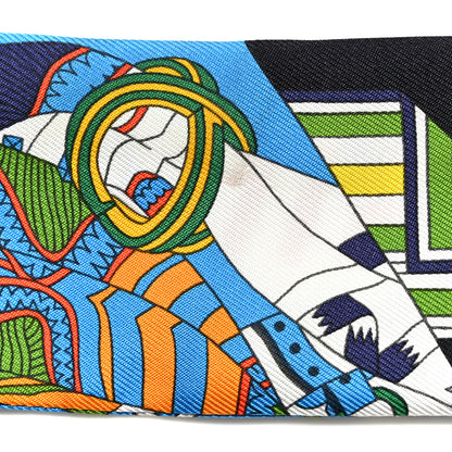 Hermes Silk De l'Ombrelle Aux Duels Sticker Twilly Black Bleu Jaune Vif 5 of 6