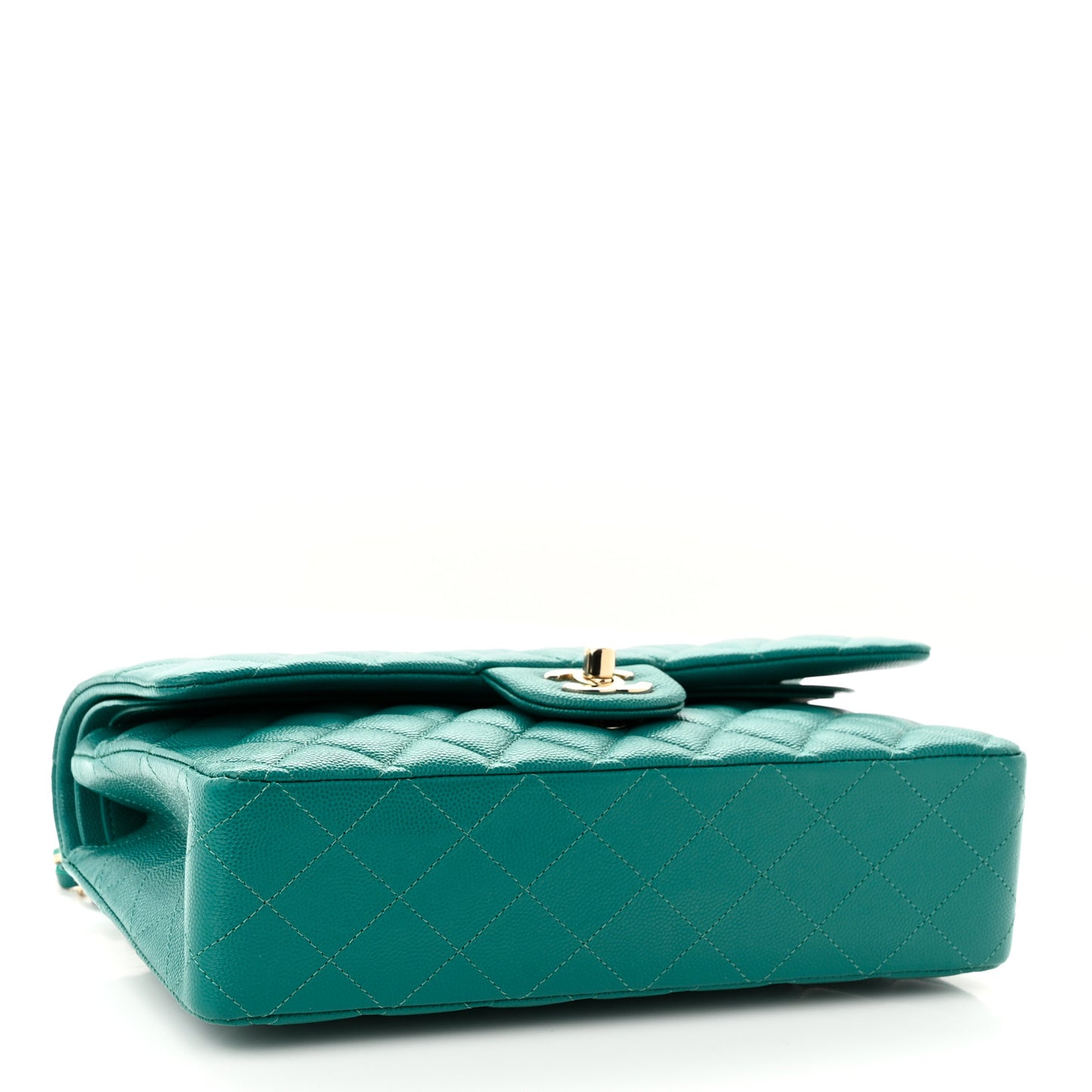 Caviar Quilted Medium Double Flap Green