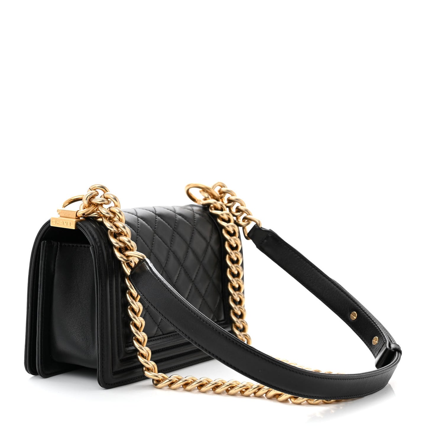 Lambskin Quilted Small Boy Flap Black