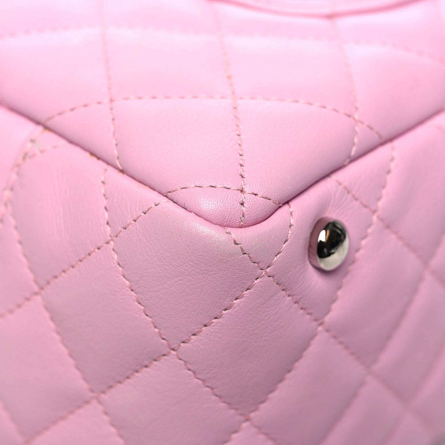 Calfskin Quilted Large Cambon Bowler Pink Black Pink Black