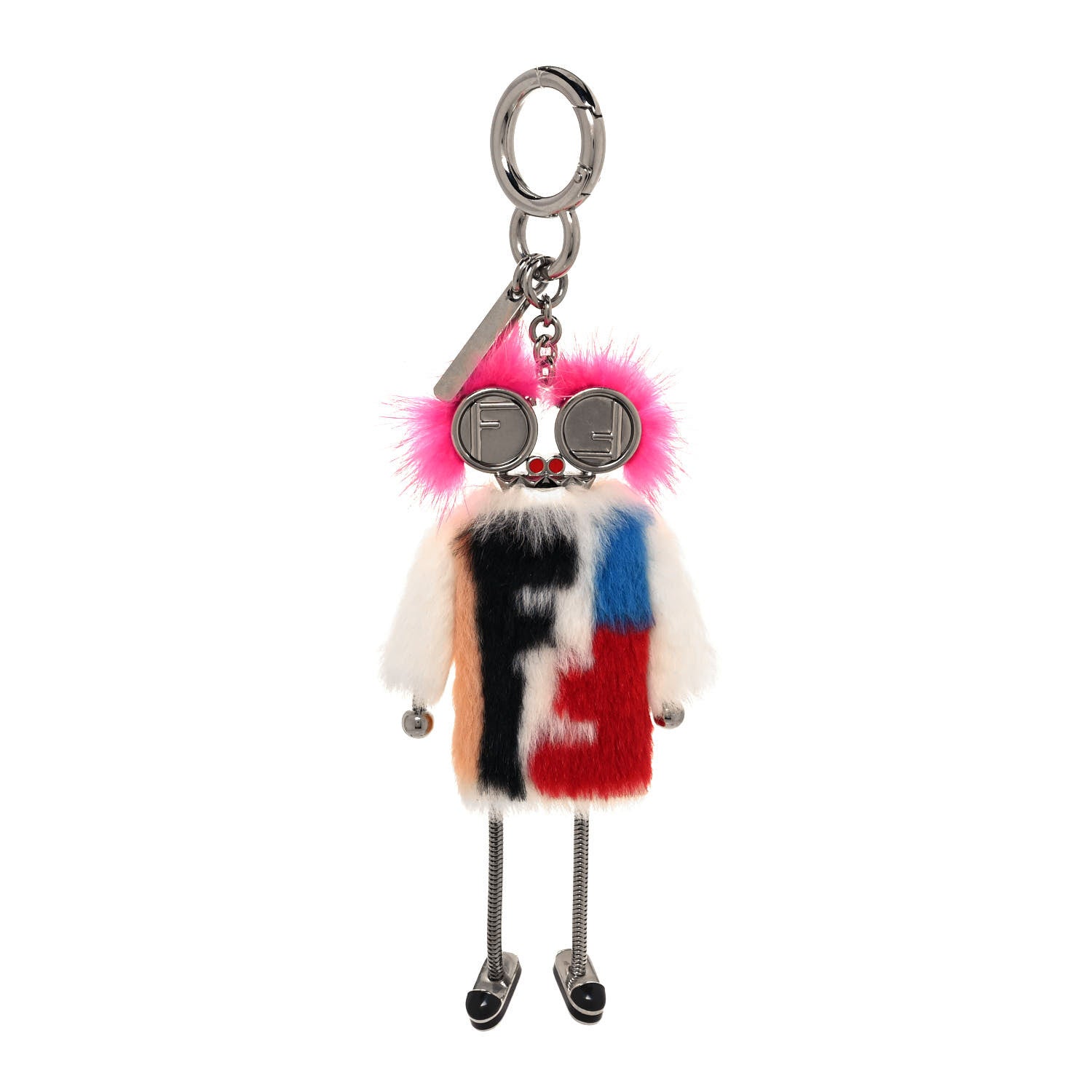 Fendi Calfskin Mink Fox Fur Witches Charm Pink Multicolor 1062371
