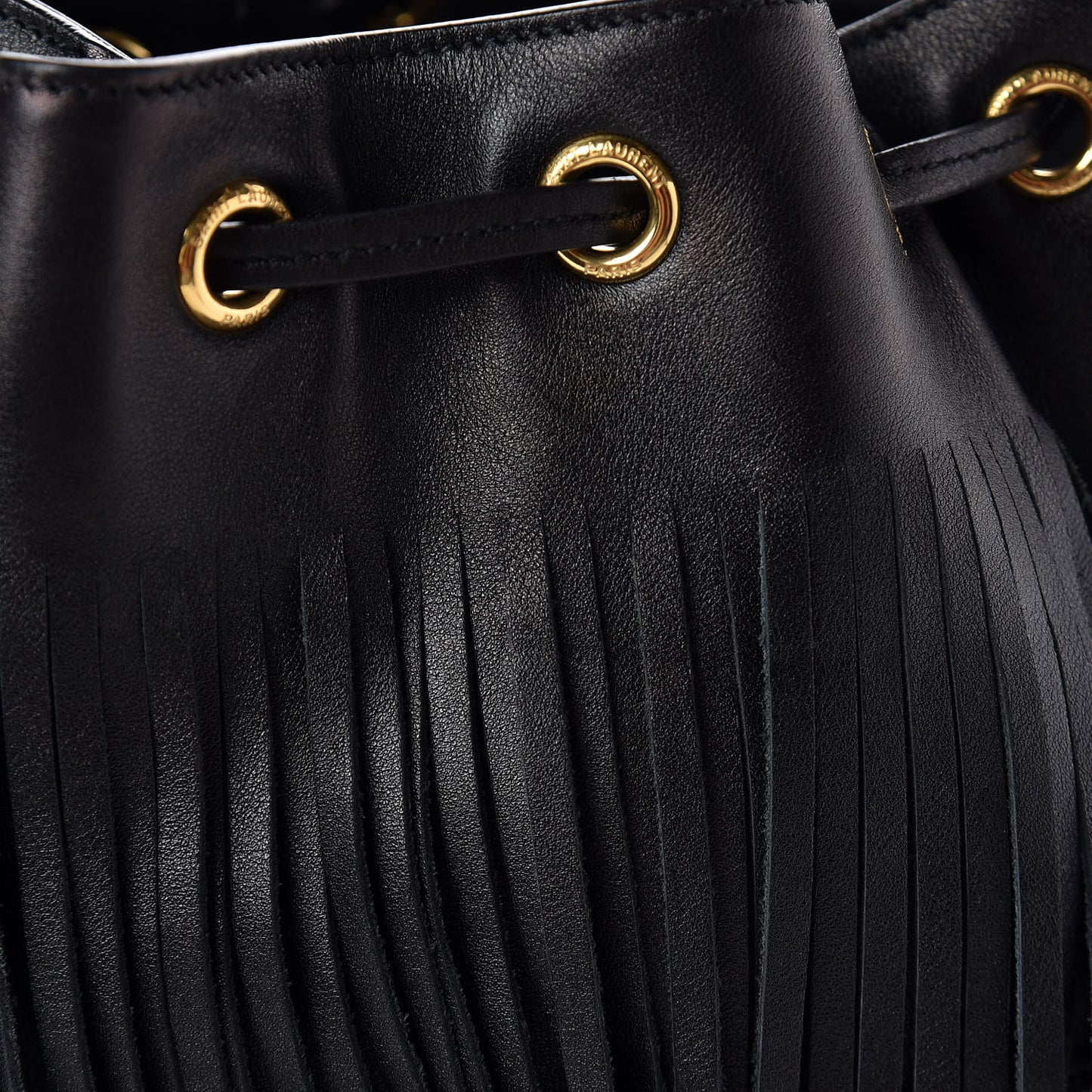 Calfskin Small Emmanuelle Fringe Bucket Bag Black