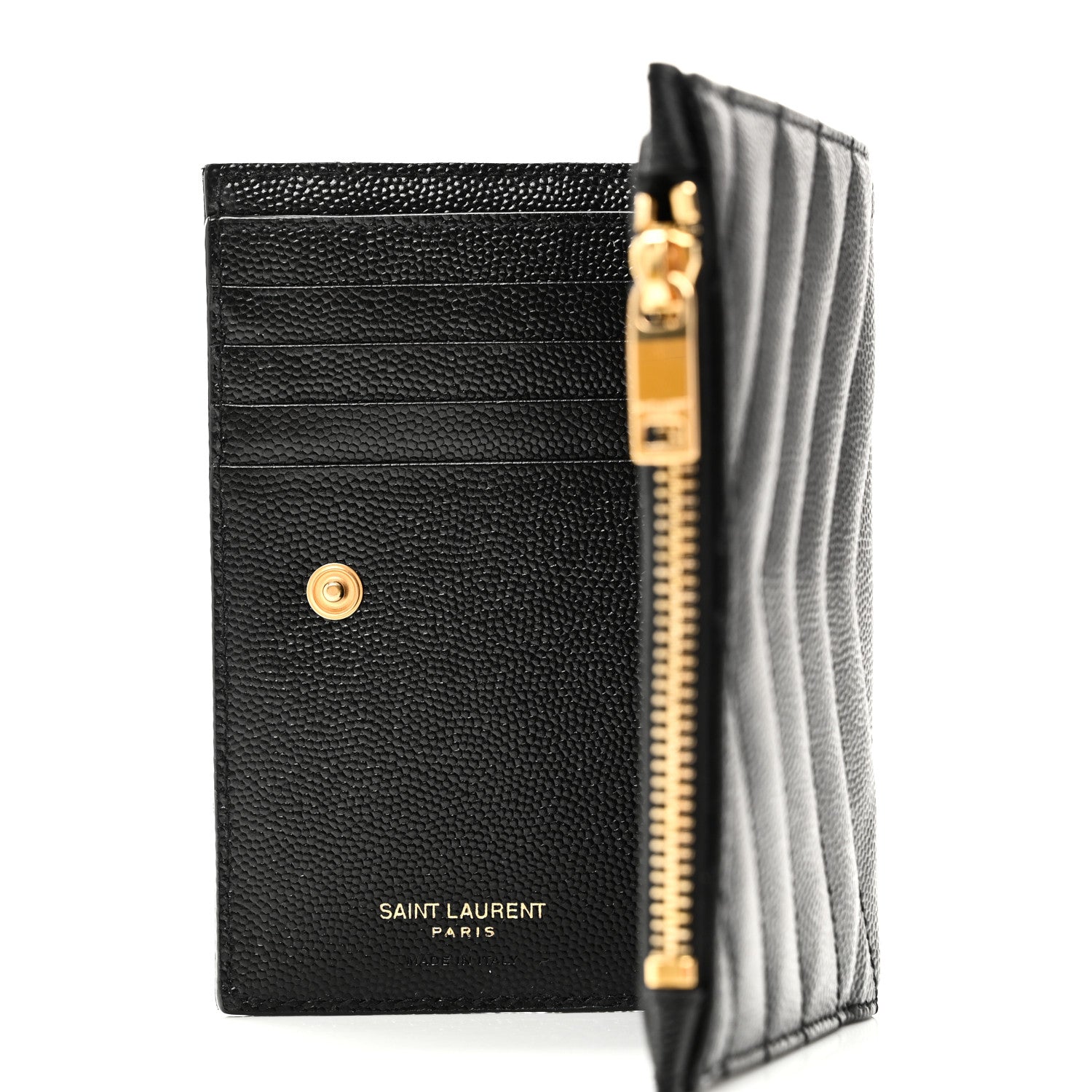 Saint Laurent Grain De Poudre Matelasse Chevron Monogram Zipped Two-Part Wallet Black 6 of 8