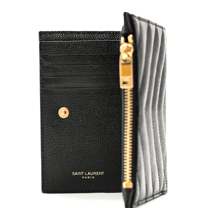 Saint Laurent Grain De Poudre Matelasse Chevron Monogram Zipped Two-Part Wallet Black 6 of 8