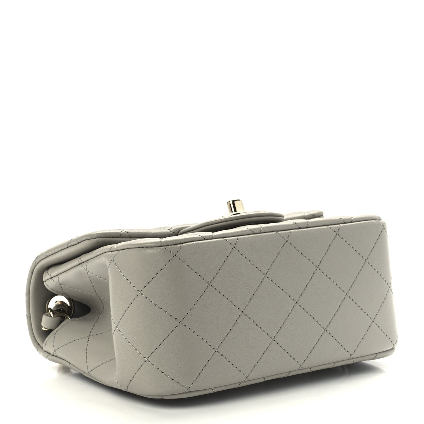 Lambskin Quilted Mini Square Flap Light Grey