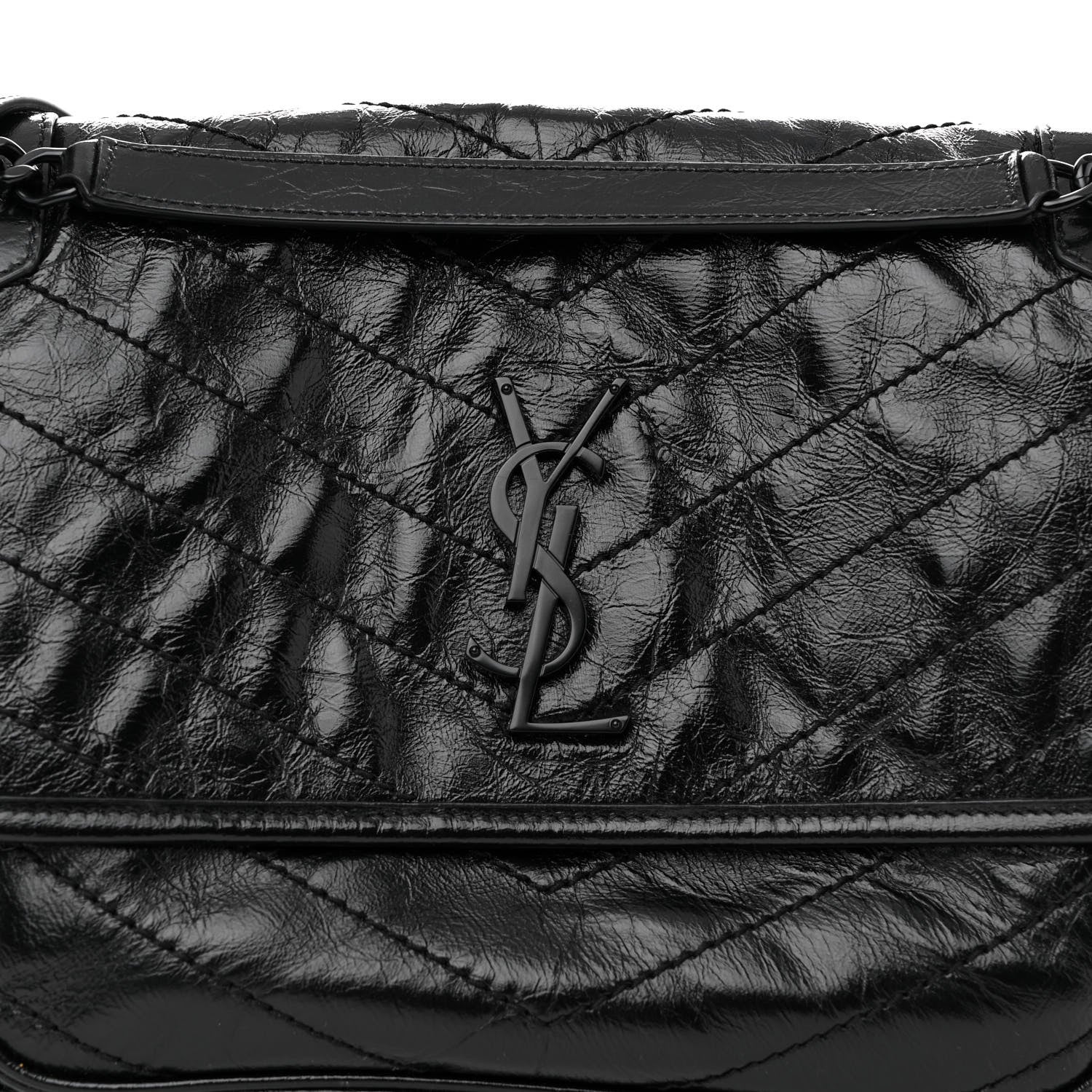 Saint Laurent Crinkled Calfskin Matelasse Monogram Medium Niki Chain Satchel Black 6 of 8