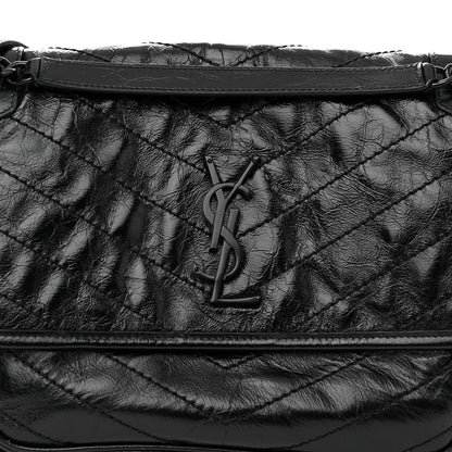 Saint Laurent Crinkled Calfskin Matelasse Monogram Medium Niki Chain Satchel Black 6 of 8