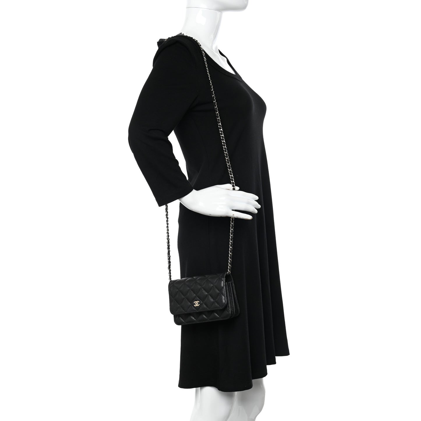 Caviar Quilted Mini Wallet On Chain WOC Black