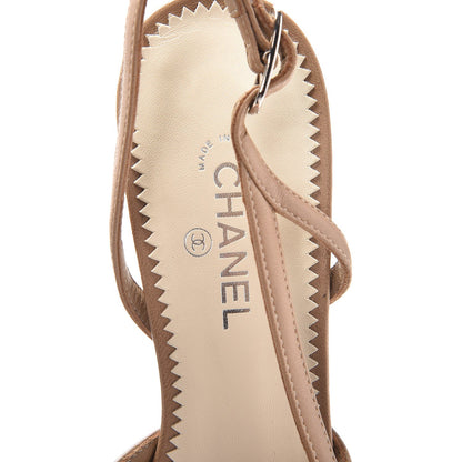 Chanel Lambskin Cap Toe CC Slingback Heels 36 Beige Black 7 of 9
