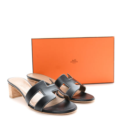 Hermes Calfskin Oasis Sandals 37.5 Black 10 of 10