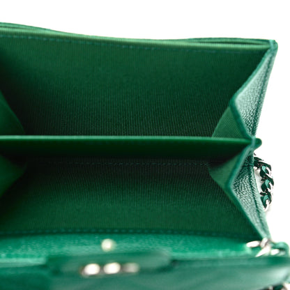 Chanel Caviar Quilted Flap Card Holder On Chain Green 5 of 12