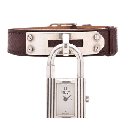 Hermes Sterling Silver Courchevel 20mm Kelly Cadena Quartz Watch Chocolate 1 of 12