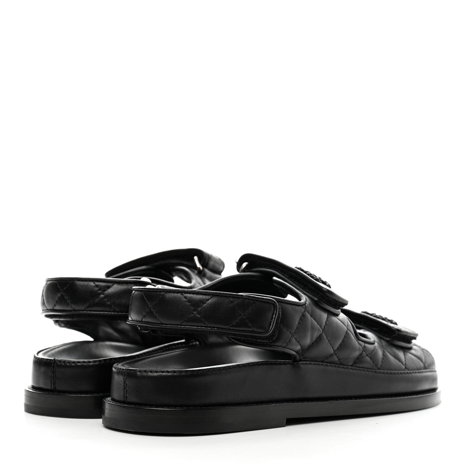 Chanel Lambskin Quilted Velcro Dad Sandals 37 So Black 4 of 10
