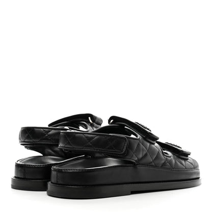 Chanel Lambskin Quilted Velcro Dad Sandals 37 So Black 4 of 10