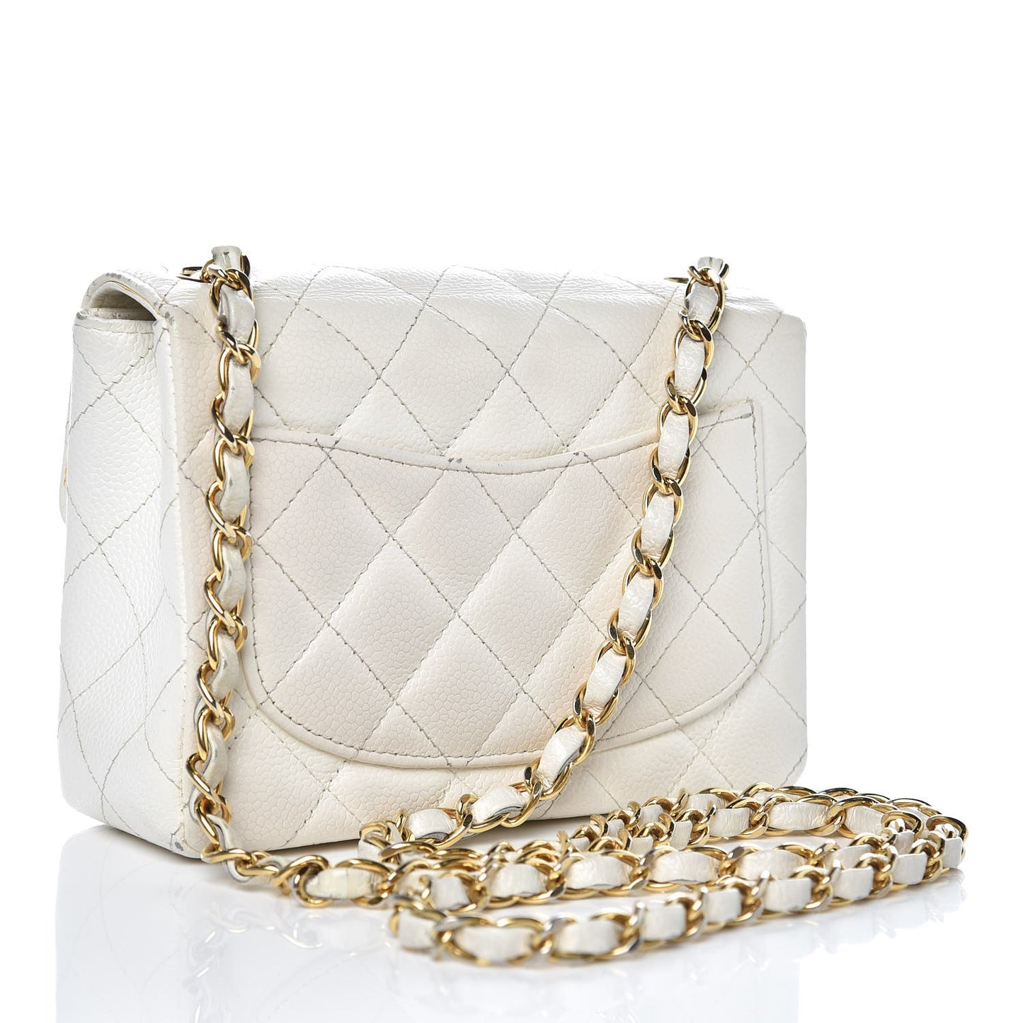 Caviar Quilted Mini Square Flap White