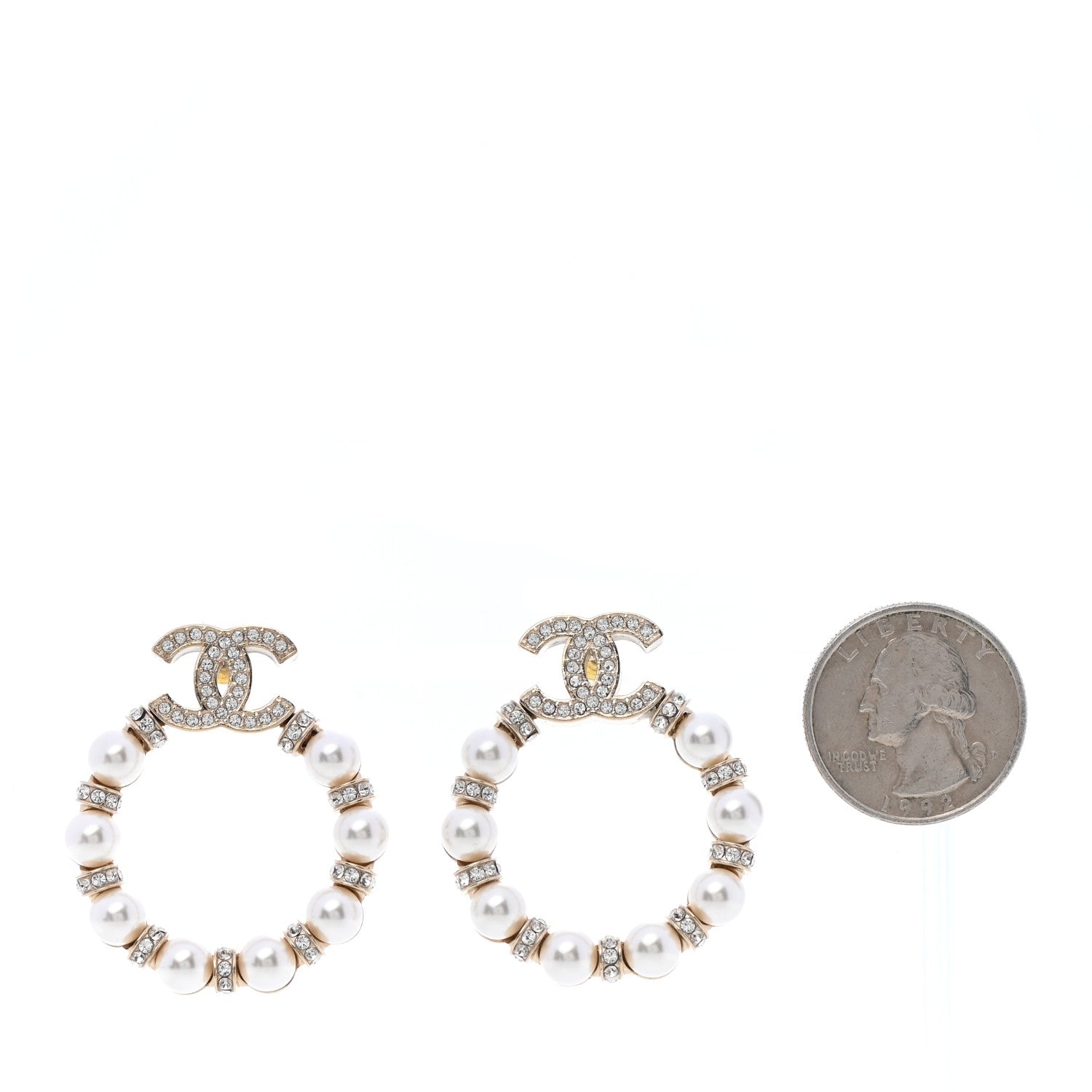 Chanel Pearl Crystal Nefertiti CC Drop Earrings Gold 2 of 8