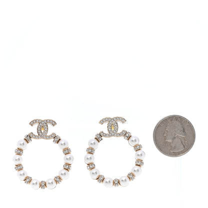 Chanel Pearl Crystal Nefertiti CC Drop Earrings Gold 2 of 8