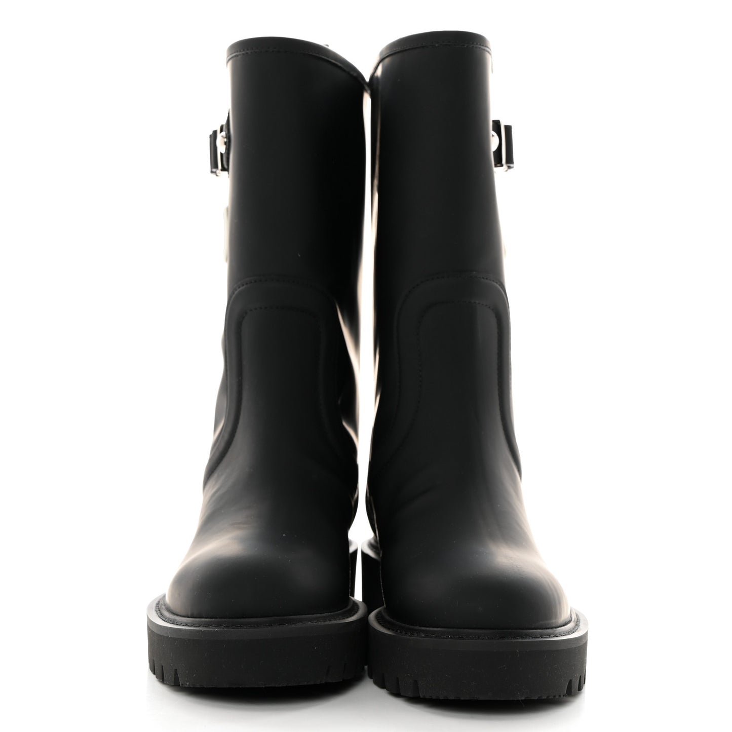 Rubber Calfskin Territory Flat Boots 36 Black