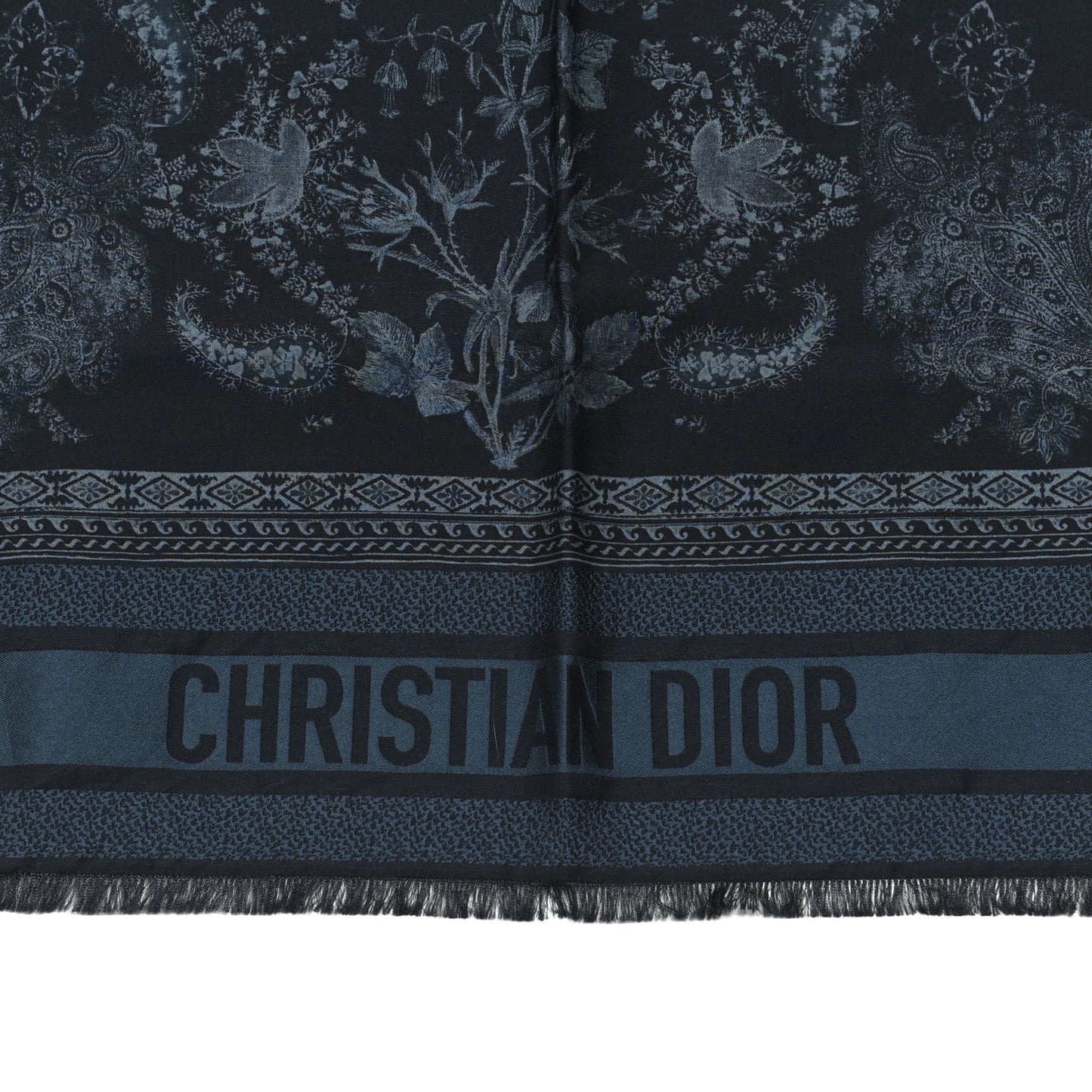 Silk Cotton Flowers Square Scarf Navy Blue