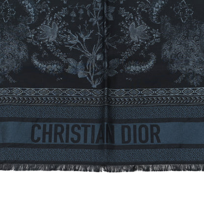 Christian Dior Silk Cotton Flowers Square Scarf Navy Blue 2 of 3