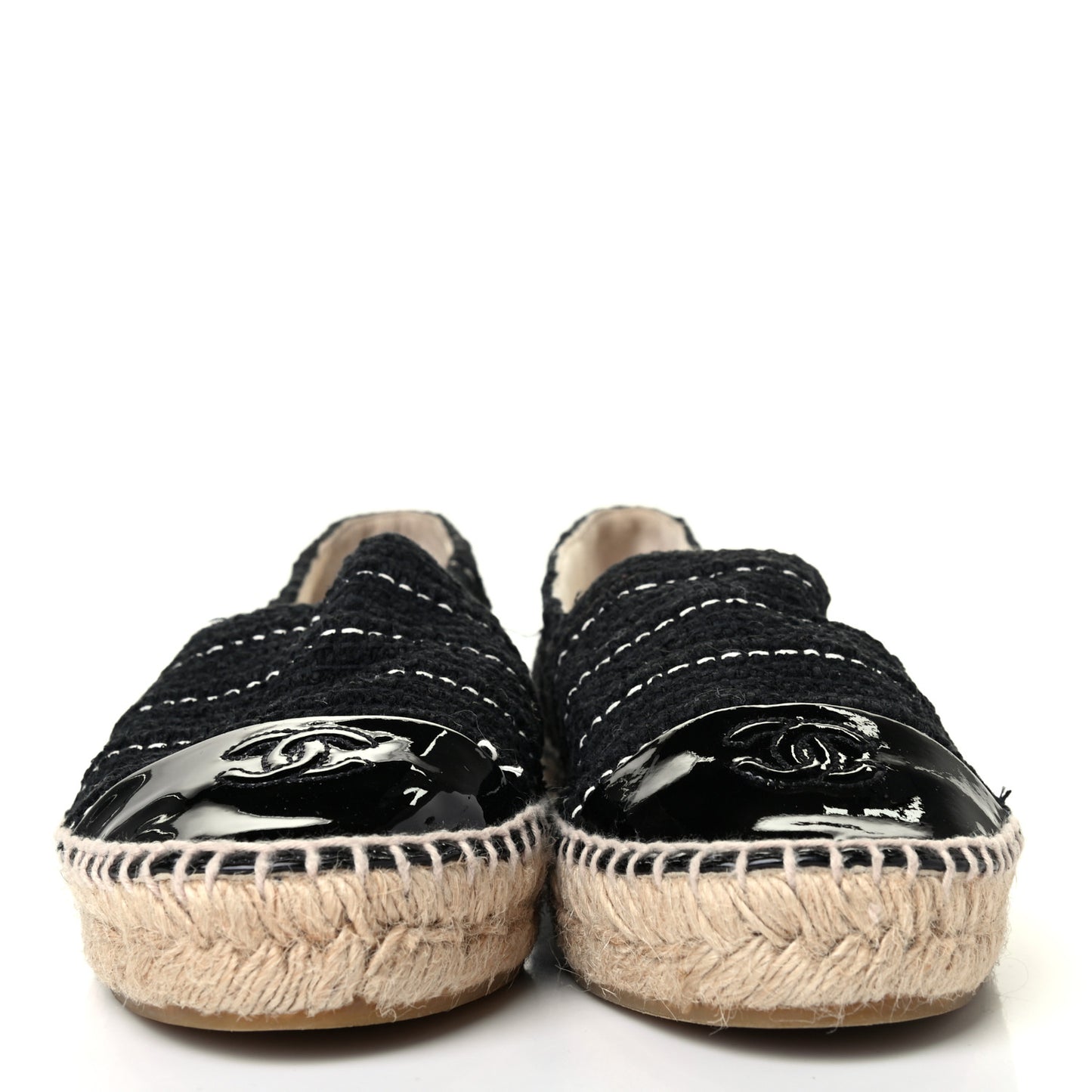 Tweed Patent CC Espadrilles 39 Black White