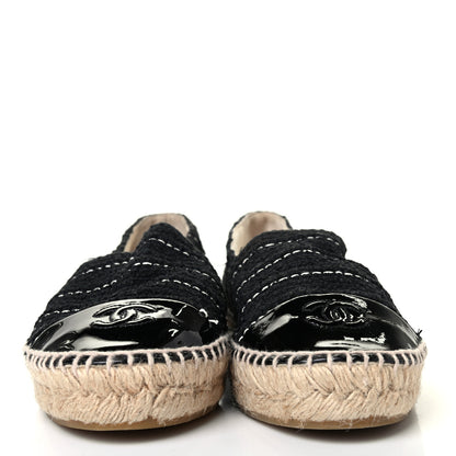 Chanel Tweed Patent CC Espadrilles 39 Black White 2 of 4