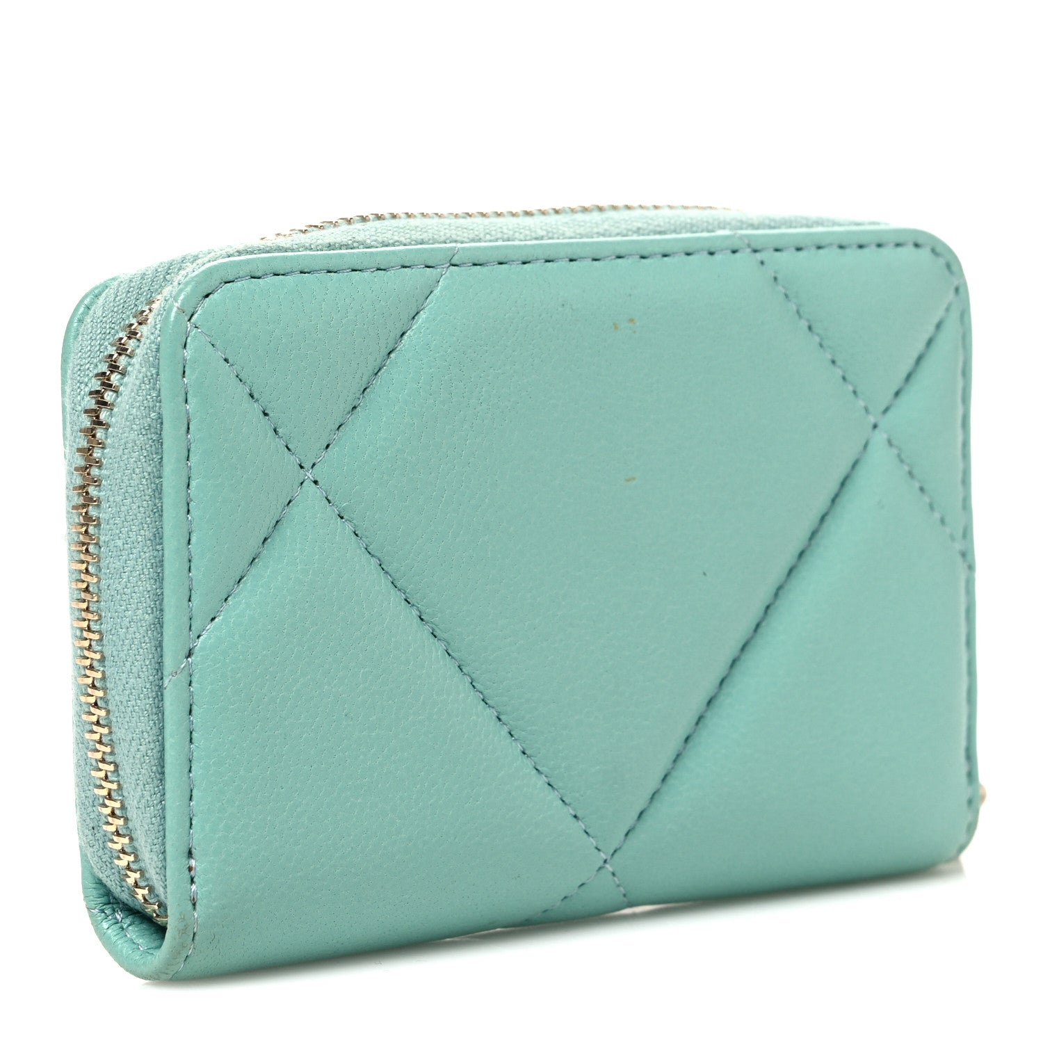 Chanel Lambskin Quilted Chanel 19 Zip Around Coin Purse Wallet Light Green 3 of 8