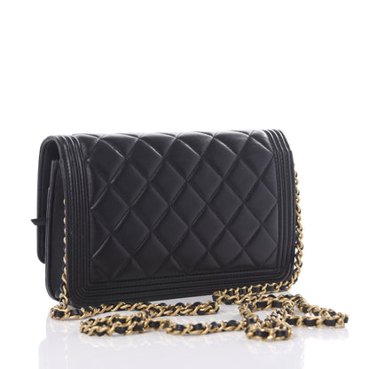 Chanel Lambskin Quilted Boy Wallet On Chain WOC Black 2 of 12