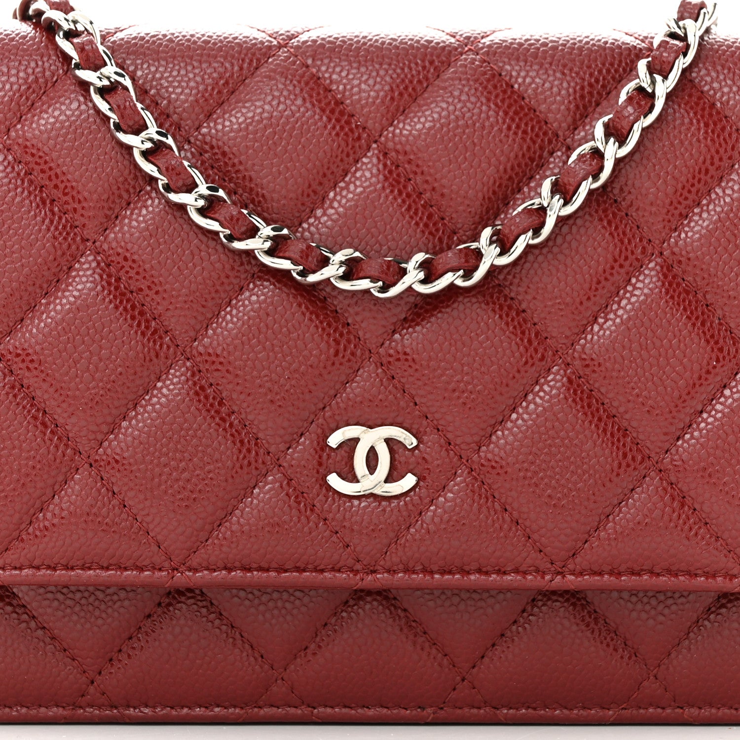 Chanel Caviar Quilted Wallet on Chain WOC Burgundy 9 of 12