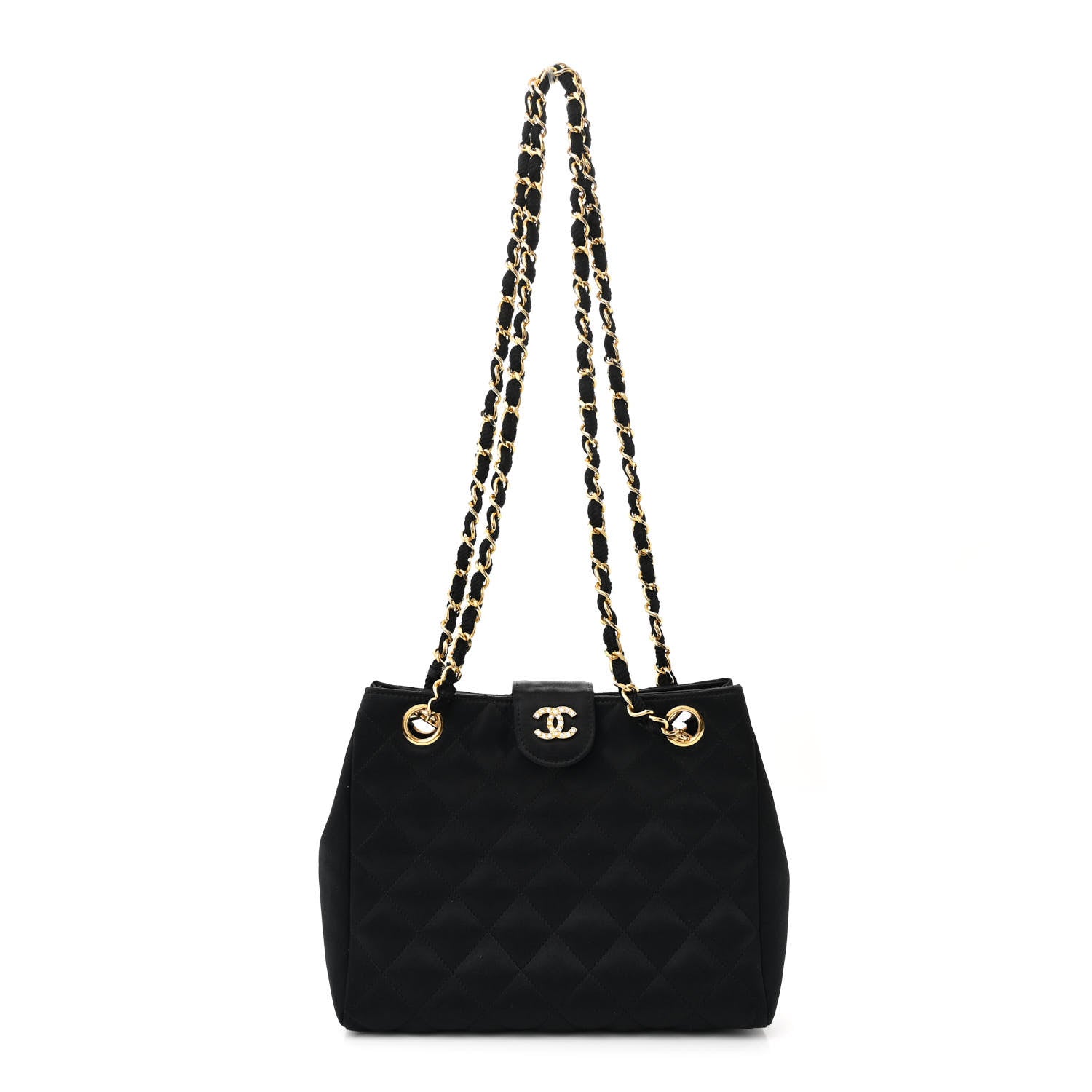 Chanel Satin Quilted Crystal CC Shoulder Bag Black 1 of 13