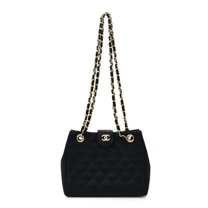 Chanel Satin Quilted Crystal CC Shoulder Bag Black 1 of 13