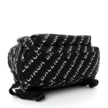Balenciaga Recycled Sport Nylon Allover Gradient Logo Wheel Backpack Black White 4 of 9