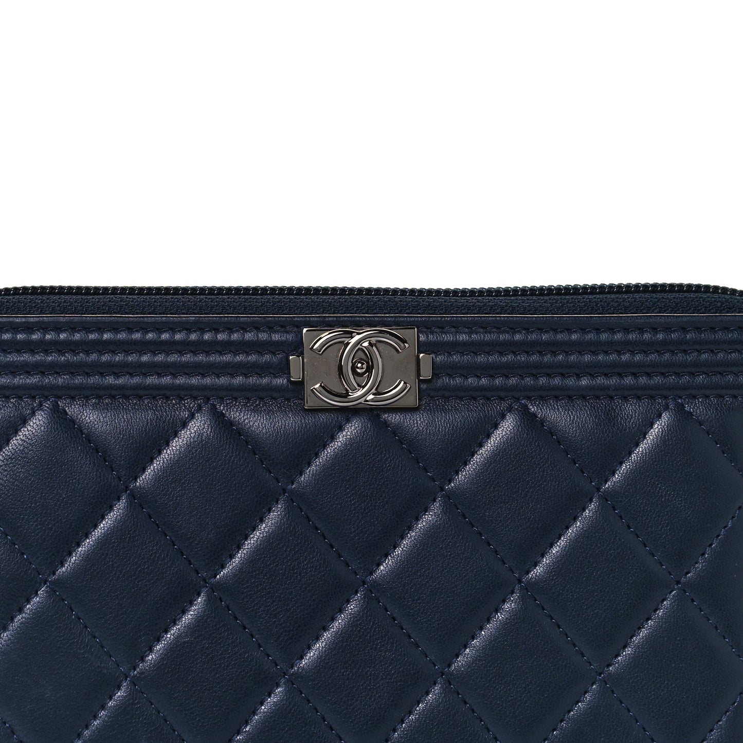 Lambskin Quilted Boy Zip Around Wallet Navy