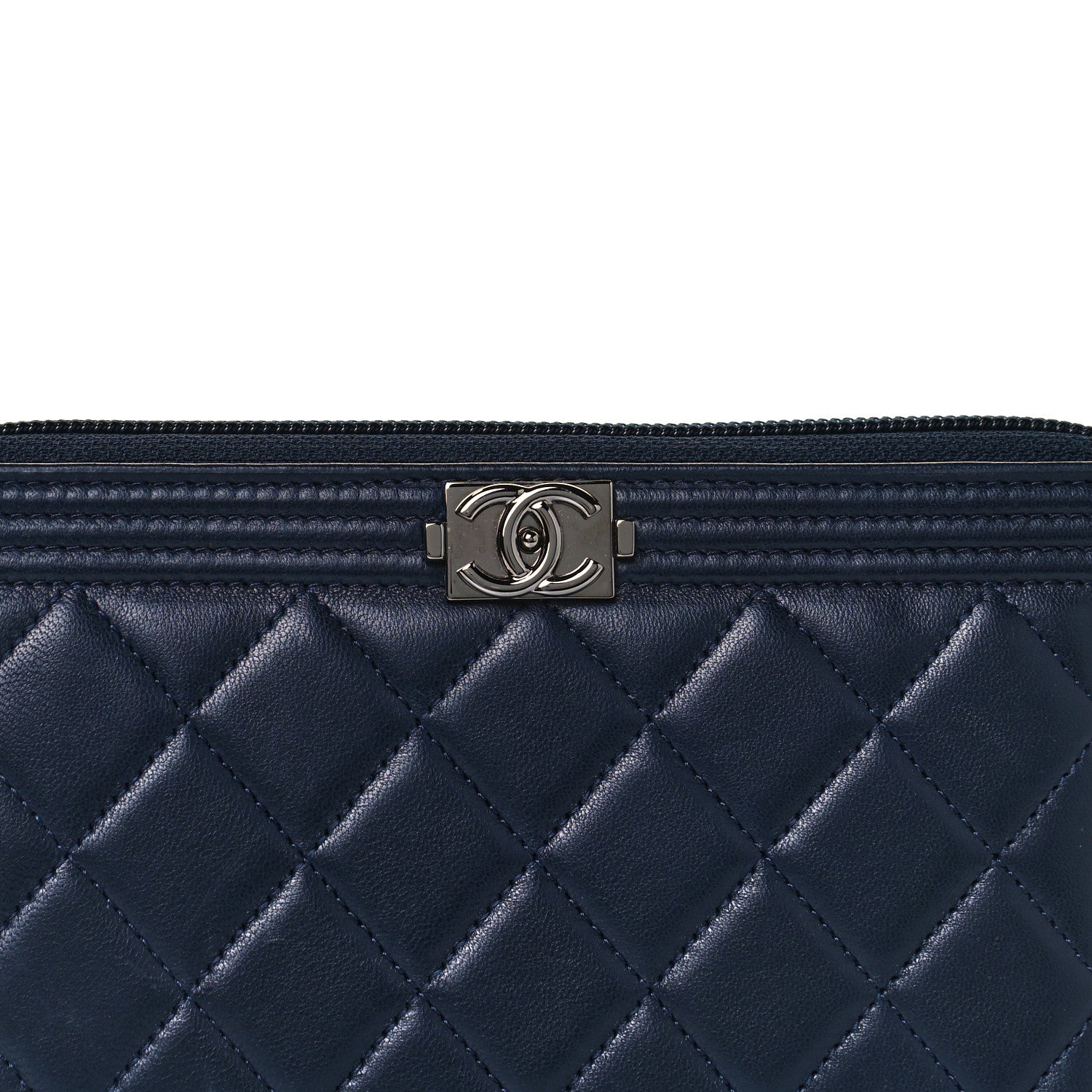 Chanel Lambskin Quilted Boy Zip Around Wallet Navy 9 of 11